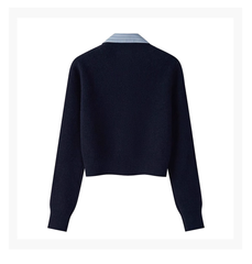 College style sweater for women autumn and winter new fake two-piece sweater British polo collar