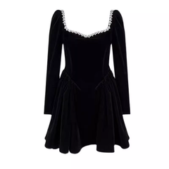 women's autumn black square neck dress