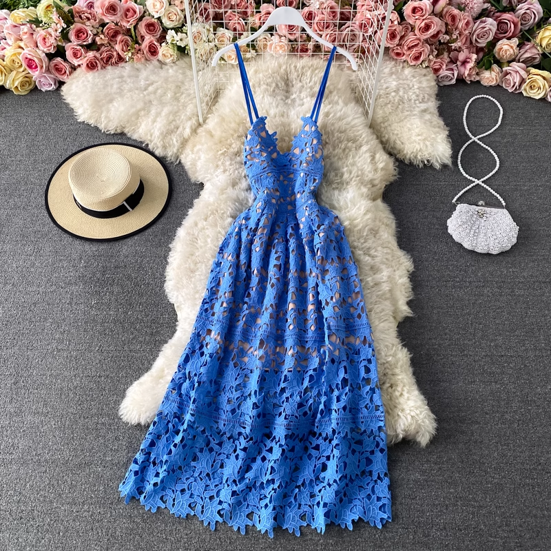 women's hollow lace dress,