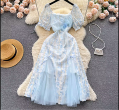 women's square neck puff sleeve fairy dress,