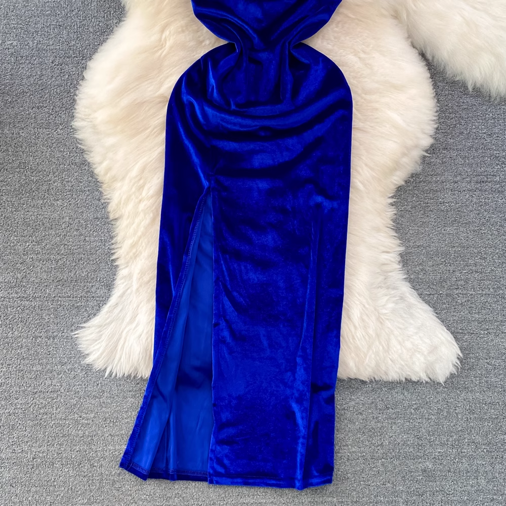 Royal Blue Spaghetti Straps Velvet Party Dress