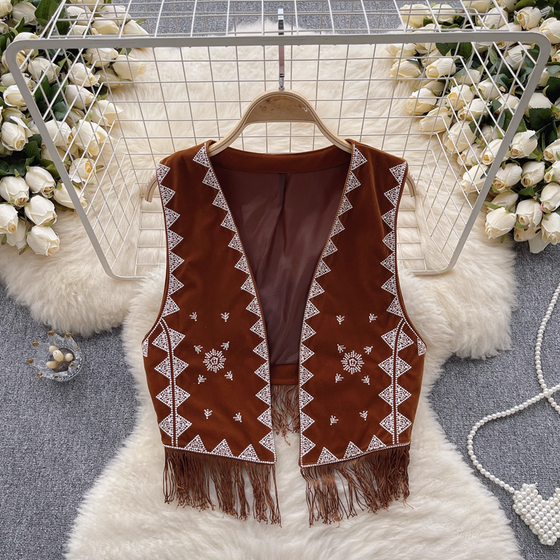 Summer ethnic embroidery tassel design niche jacket vest top