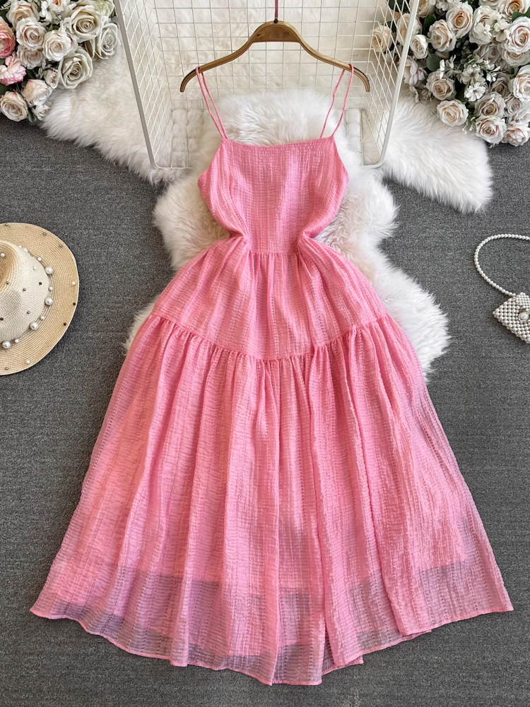 Pink a-line dress seaside vacation long dress