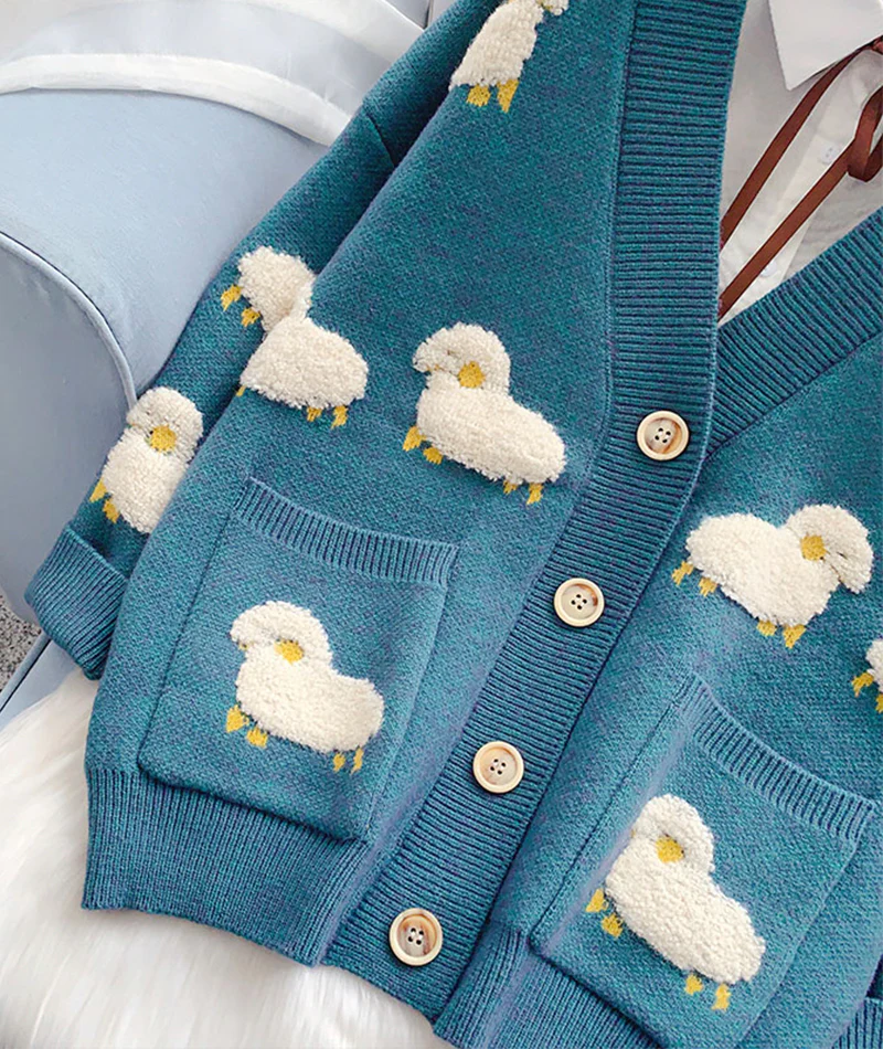 Cute sheep pattern sweater long sleeve sweater sweater coat spring and autumn clothing,