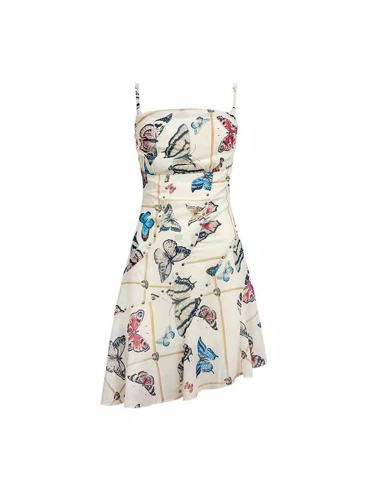 Butterfly print slip dress