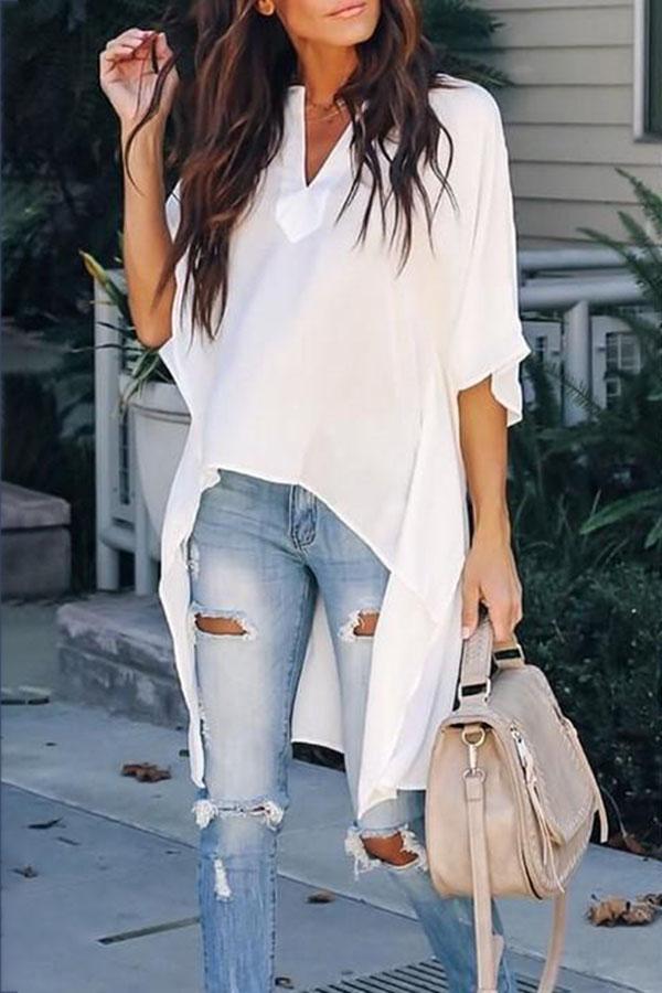 Asymmetric V-neck Loose Raglan Top