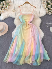 women's summer rainbow gradient suspender dress