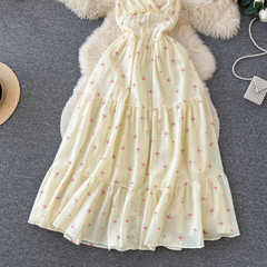 Floral sling dress women's summer strappy backless design super fairy dress