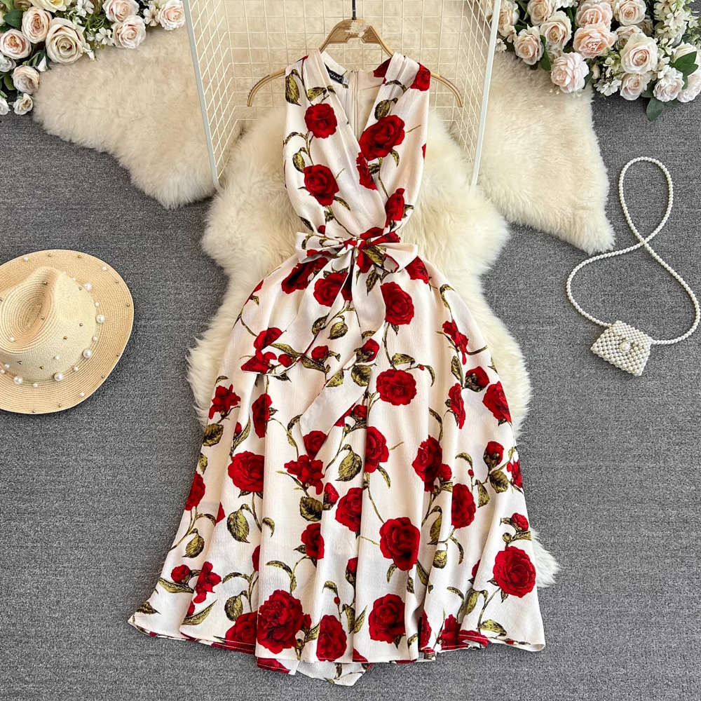 women's summer rose print dress ,