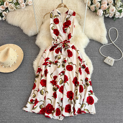 women's summer rose print dress ,