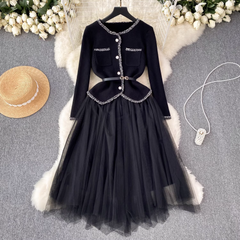 Knitted cardigan versatile suspender dress two-piece suit