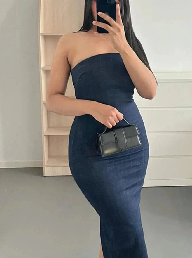 Yanet Denim Strapless Maxi Dress