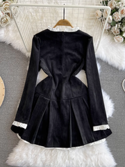 Long-sleeved stand-collar A-line corduroy dress