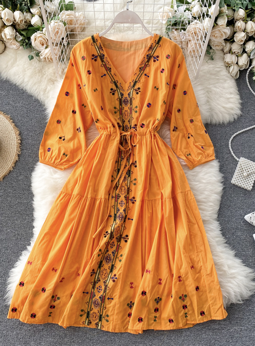 A Line V Neck Embroidery Long Sleeve Dress YM442 Cbano A Line V Neck Embroidery Long Sleeve Dress YM442 Cbano