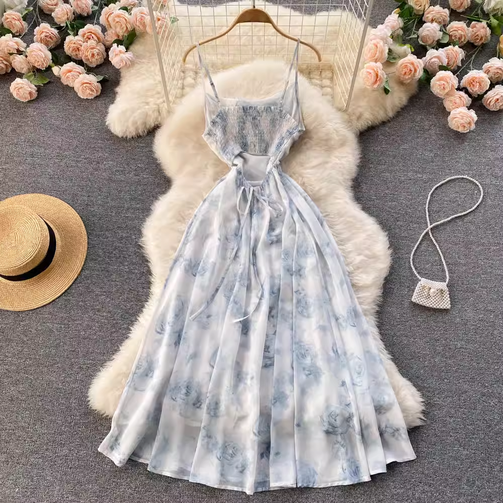 Spaghetti Straps Floral Dress Summer Dress Casual,