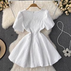 Bubble Short Sleeve Square Neck Short A-Line Puff Dress,