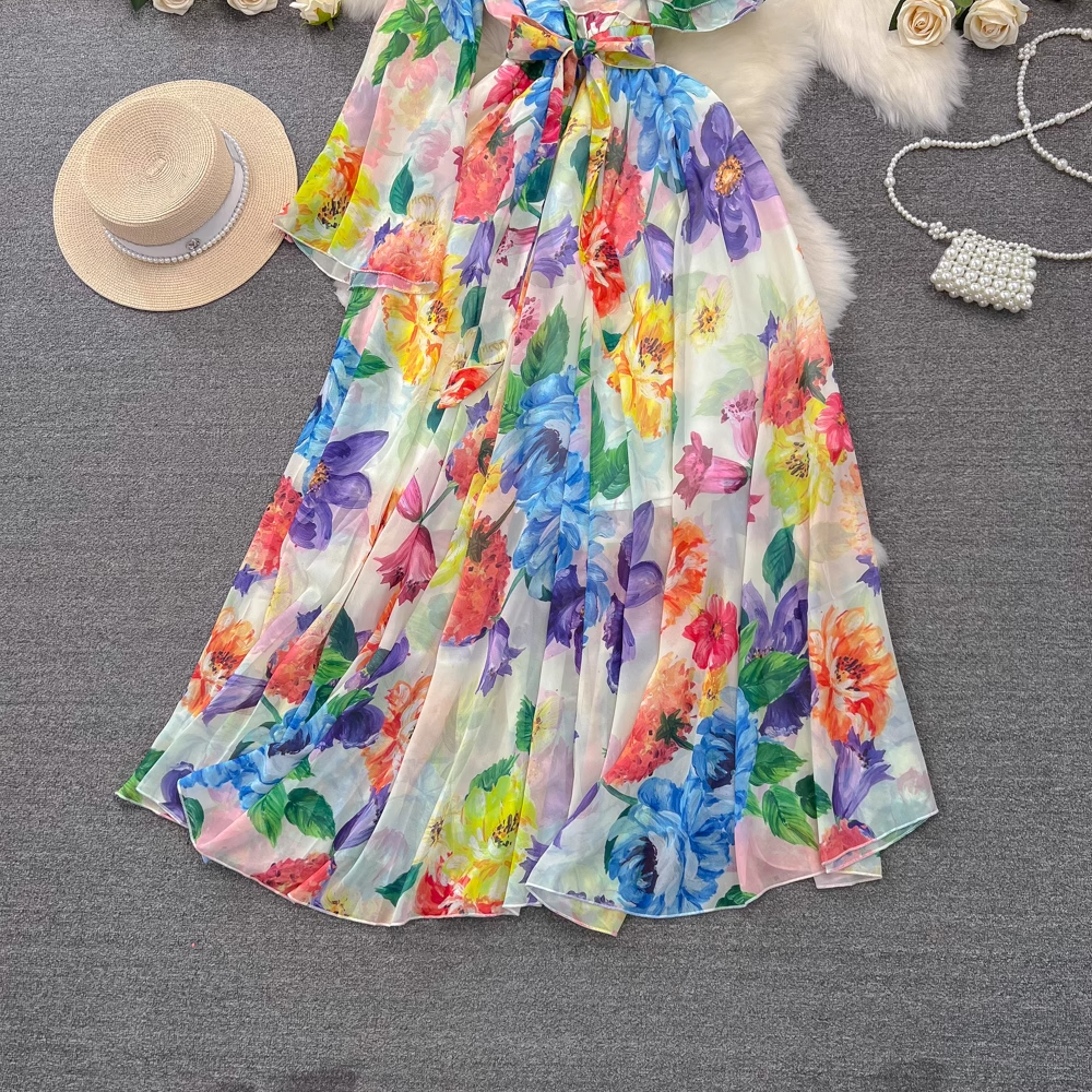 Women's mid-length a-line printed chiffon dress