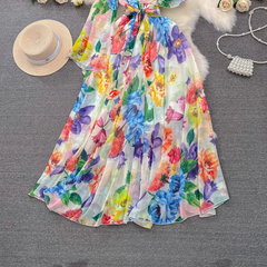 Women's mid-length a-line printed chiffon dress