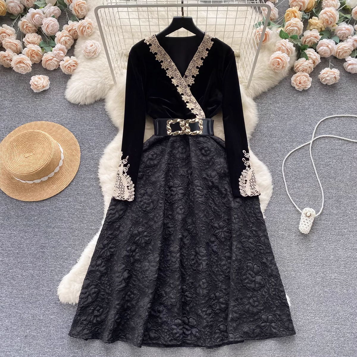 women's autumn retro velvet dress