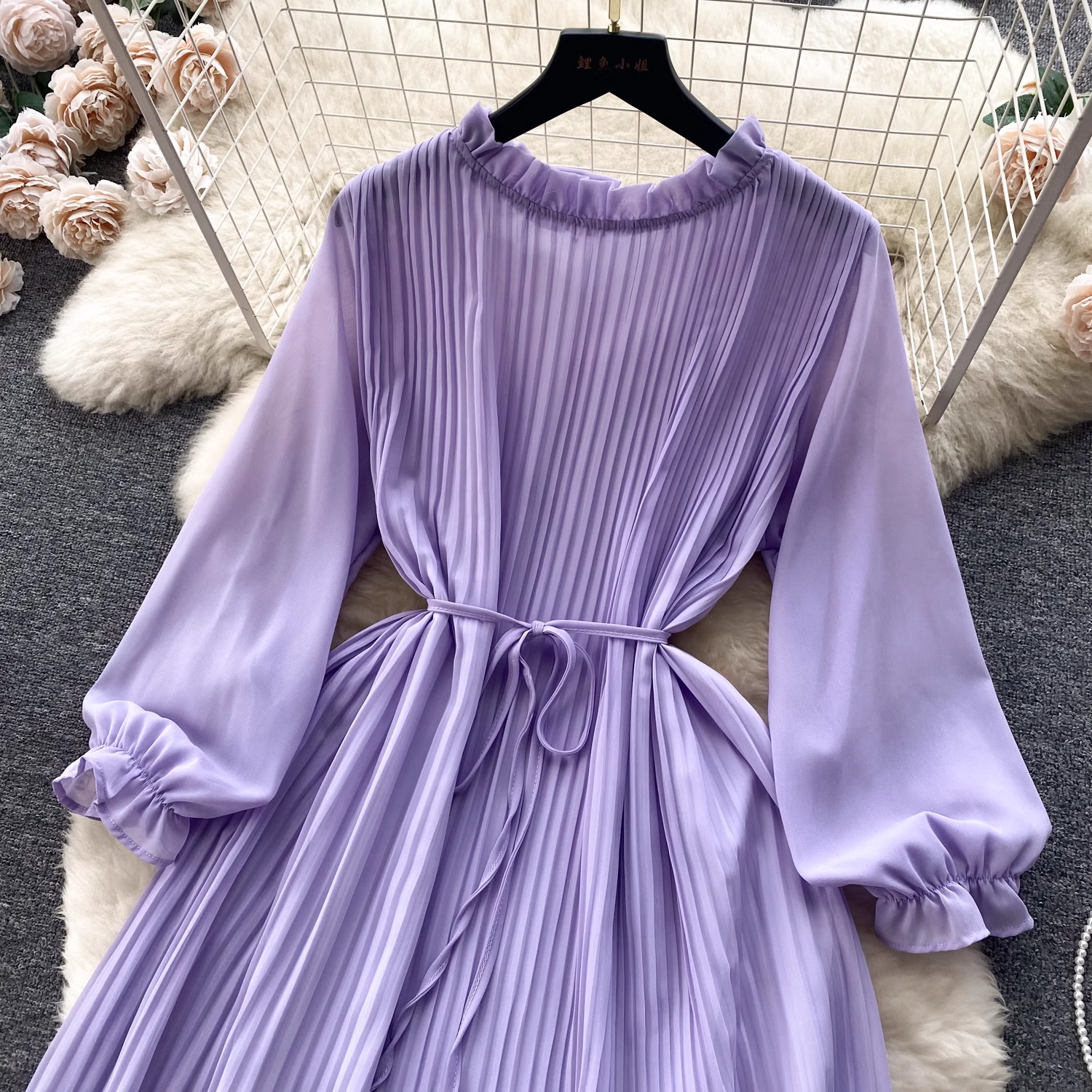 women's puff sleeve chiffon dress