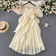 Floral sling dress women's summer strappy backless design super fairy dress