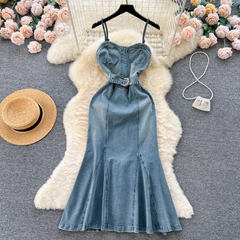 women's summer denim suspender dress