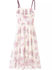 French rose floral suspender skirt for women in summer