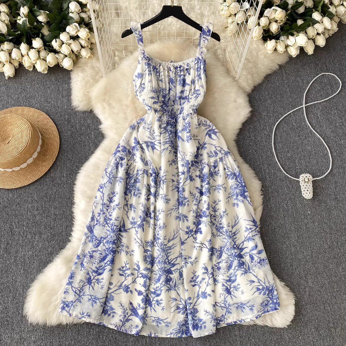 women's summer floral chiffon dress ,