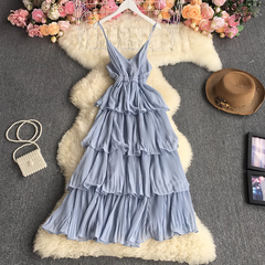 women's summer suspender pleated dress