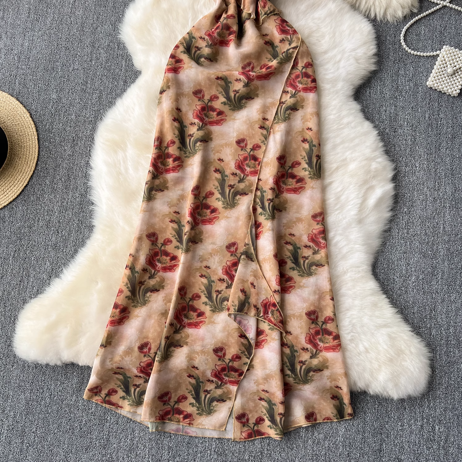 New style chic suspender printed dress for summer