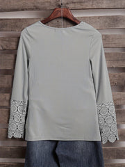 Lace Stitching V Neck Long Sleeve T-Shirt