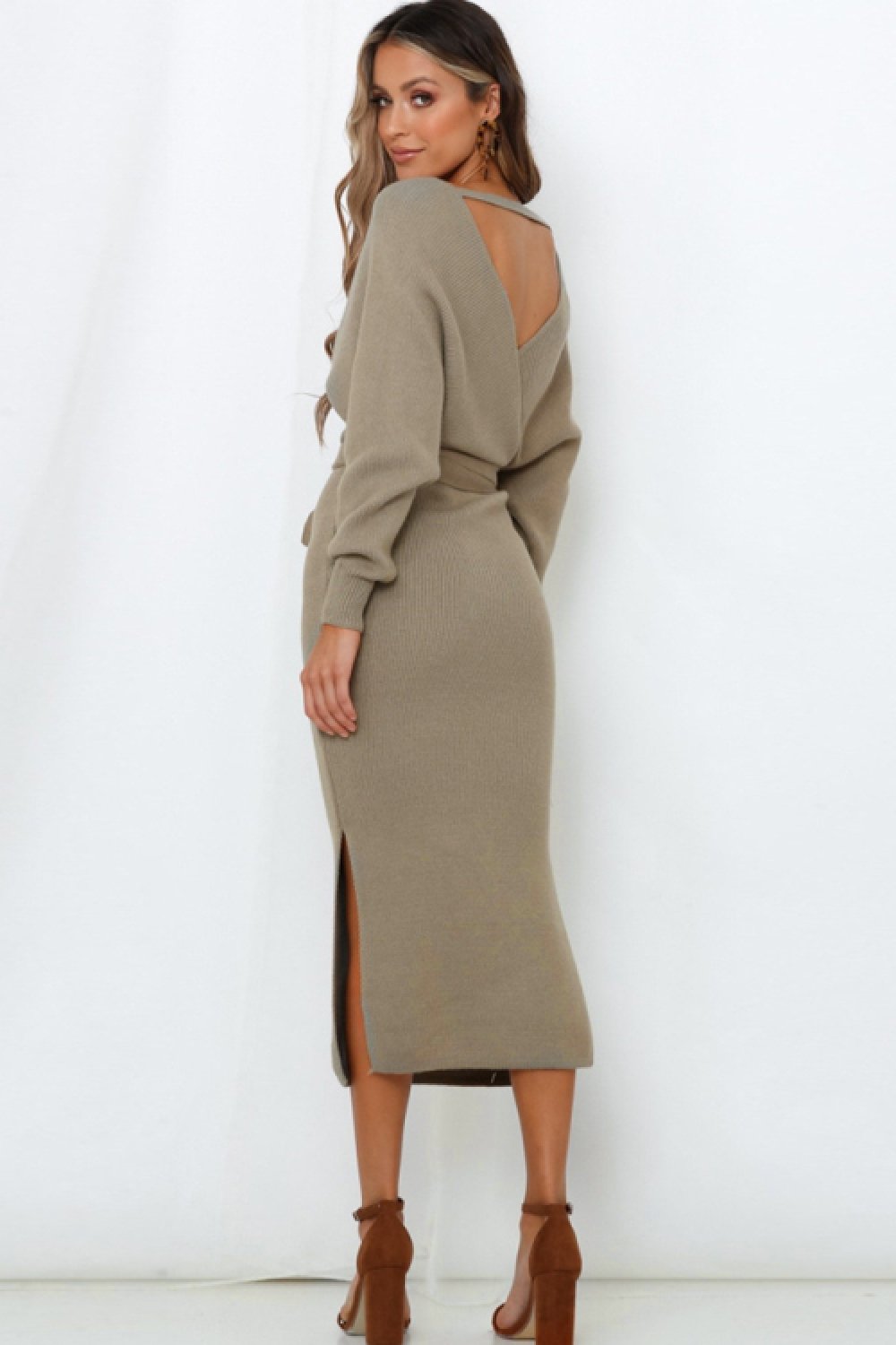 Backless Tie Up Knit Slim Dress