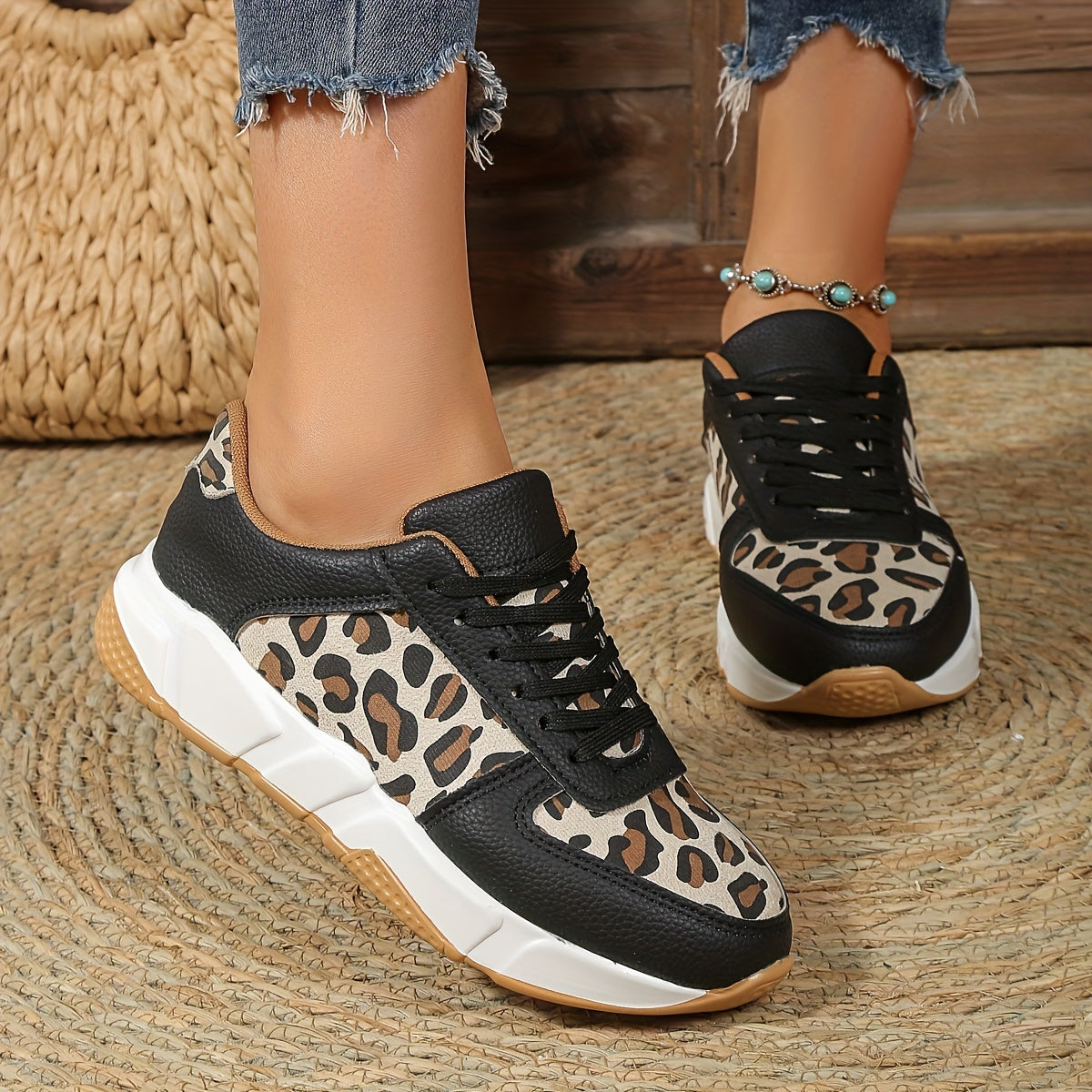 Breathable Elastic Leopard Vulcanized Sneakers