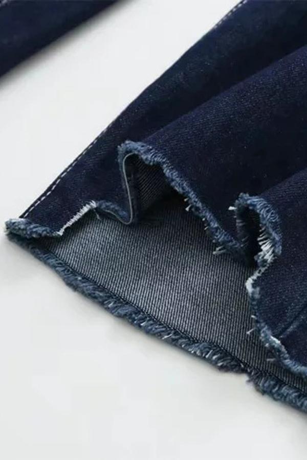 Belt Frayed Hem Irregular Jeans