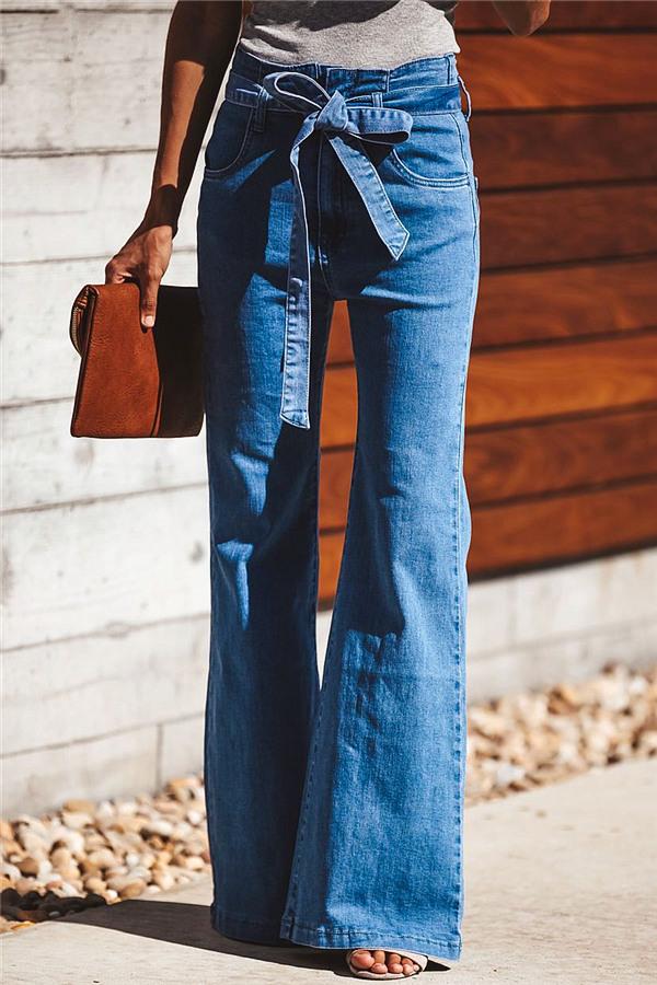 Blue Slim Belt Wide Leg Jeans