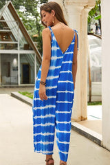 Blue V Neck Sleeveless Casual Jumpsuit