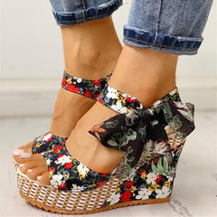 Bohemian Flowers Knot Leisure Wedges Sandals