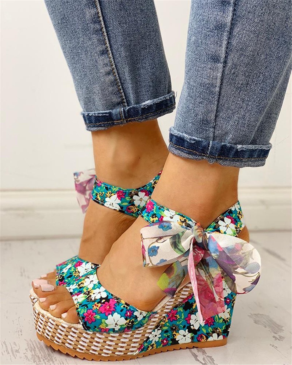 Bohemian Flowers Knot Leisure Wedges Sandals