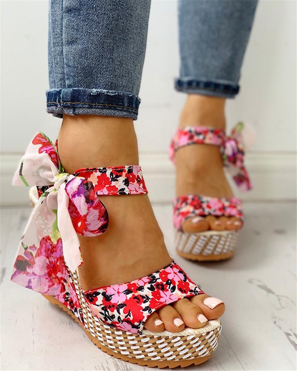 Bohemian Flowers Knot Leisure Wedges Sandals