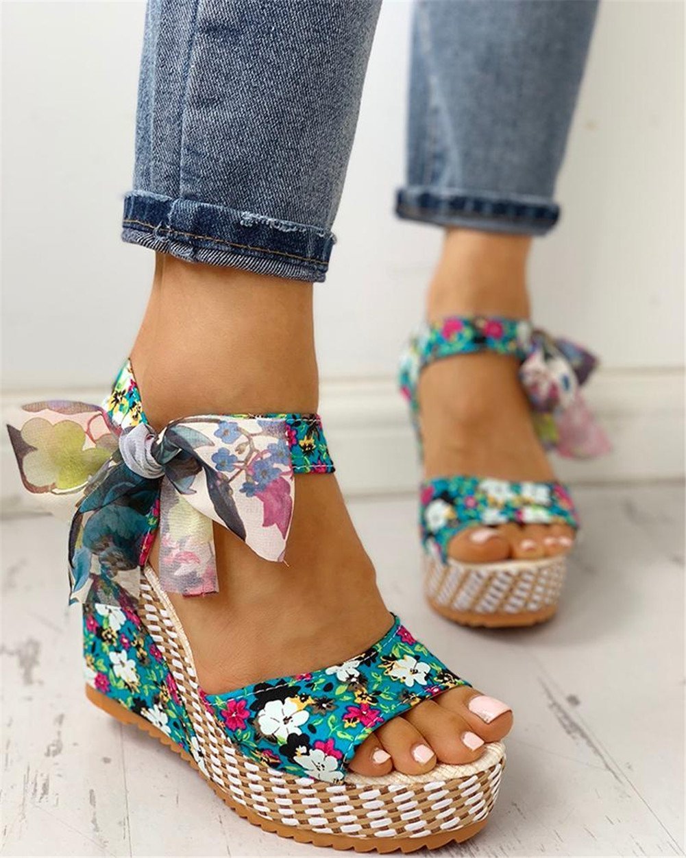 Bohemian Flowers Knot Leisure Wedges Sandals