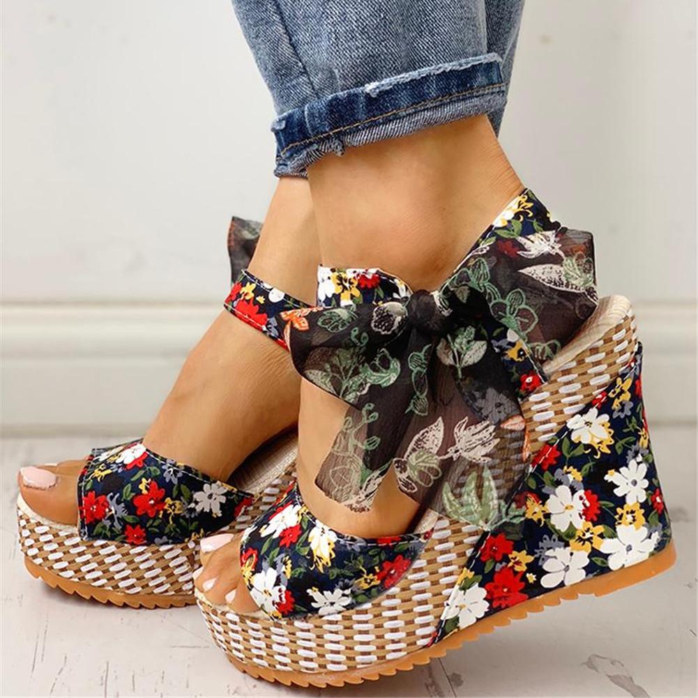 Bohemian Flowers Knot Leisure Wedges Sandals