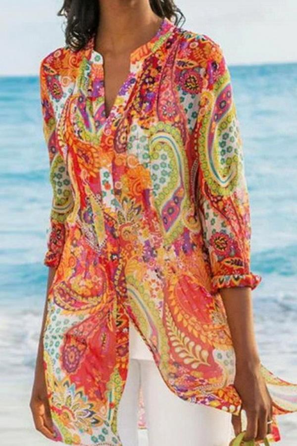 Bohemian Print Medium Length Casual Shirt