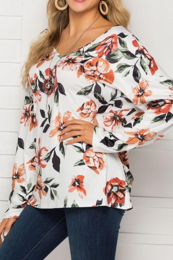 Bohemian Round Neck Flower Print Top