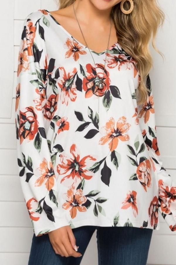 Bohemian Round Neck Flower Print Top