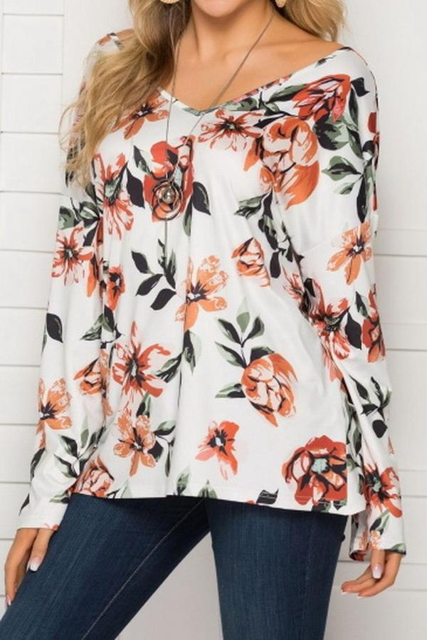 Bohemian Round Neck Flower Print Top