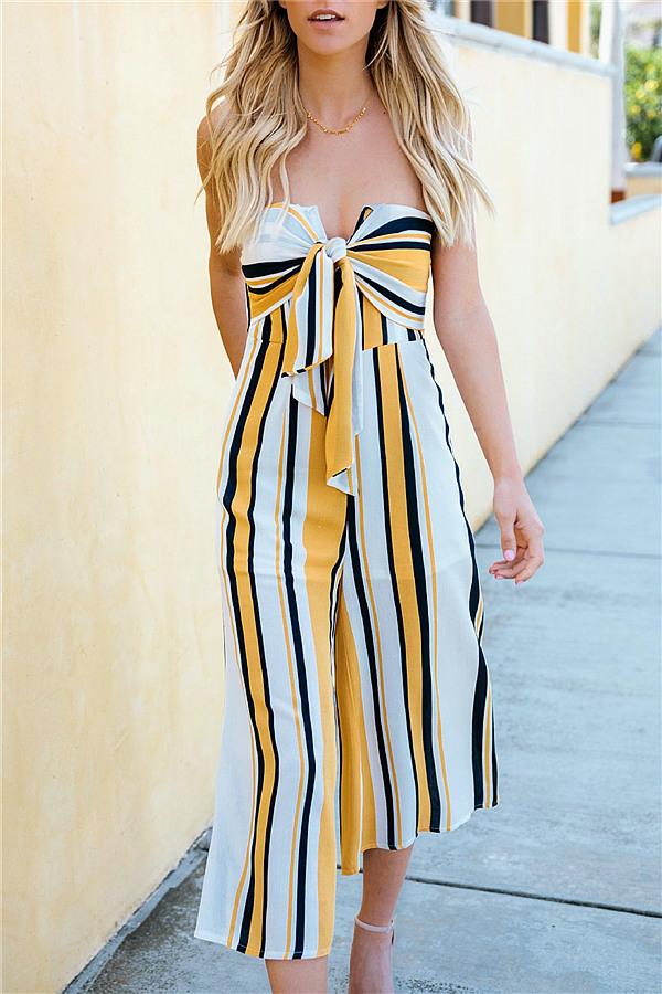 Bowknot Off Shoulder Wide Leg Jumpsuit