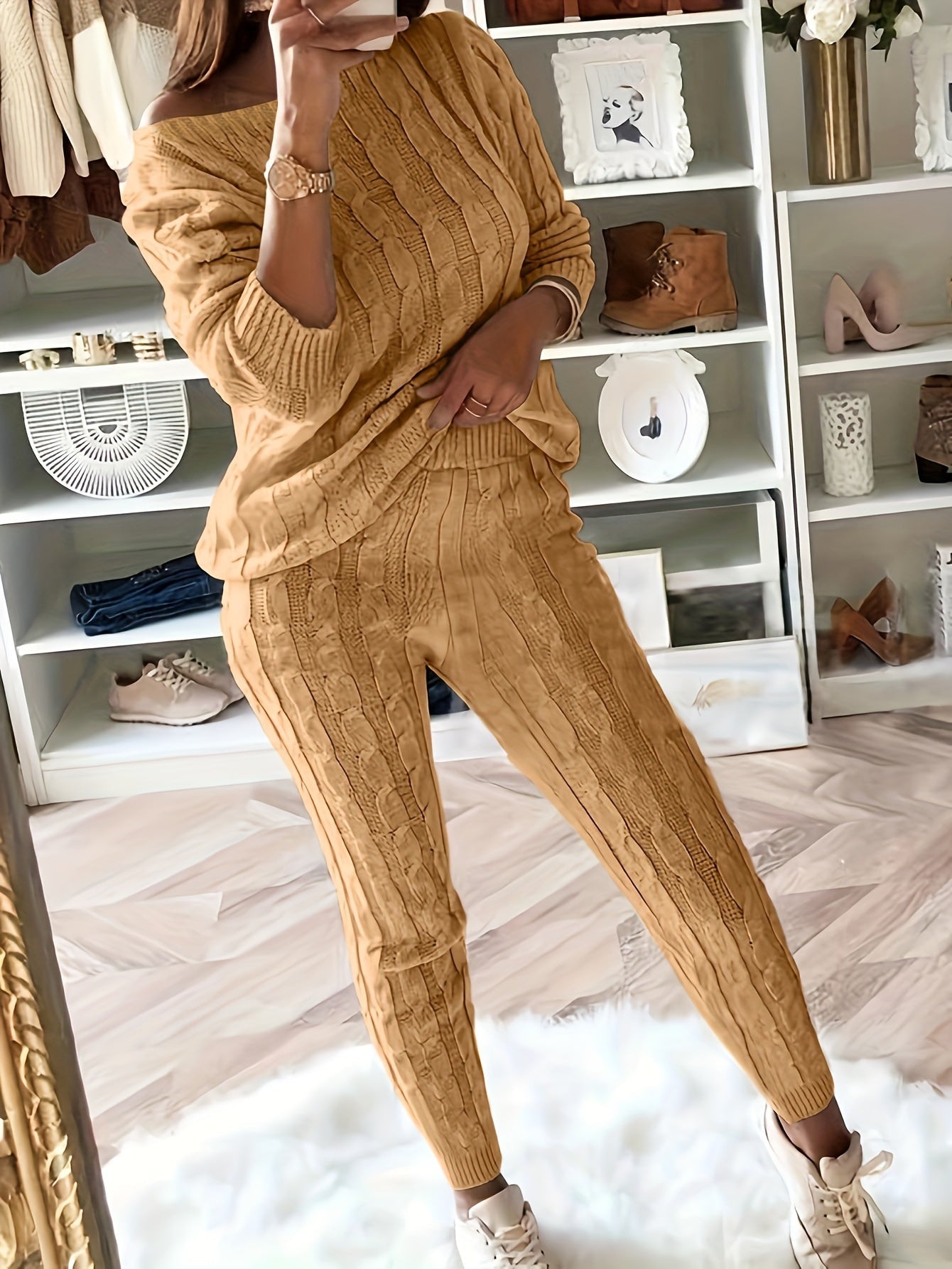 Knitted Matching Sweater & Pants Outfits Two-piece Set