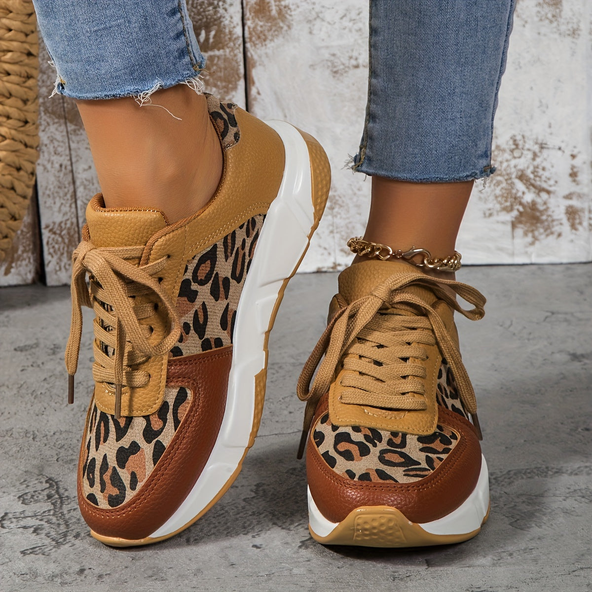 Breathable Elastic Leopard Vulcanized Sneakers