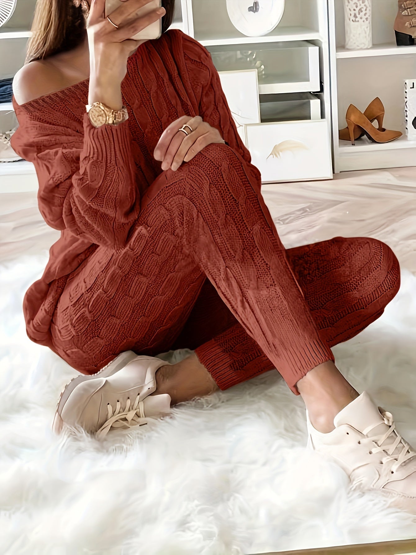 Knitted Matching Sweater & Pants Outfits Two-piece Set