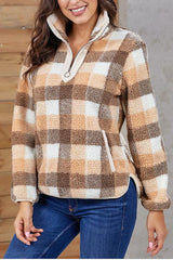 High-collar Checked Plush Plaid Sweater